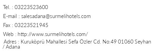 Srmeli Adana Otel telefon numaralar, faks, e-mail, posta adresi ve iletiim bilgileri
